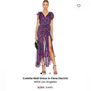 Misa Los Angeles Colette Ruched Floral Print Midi Dress Medium